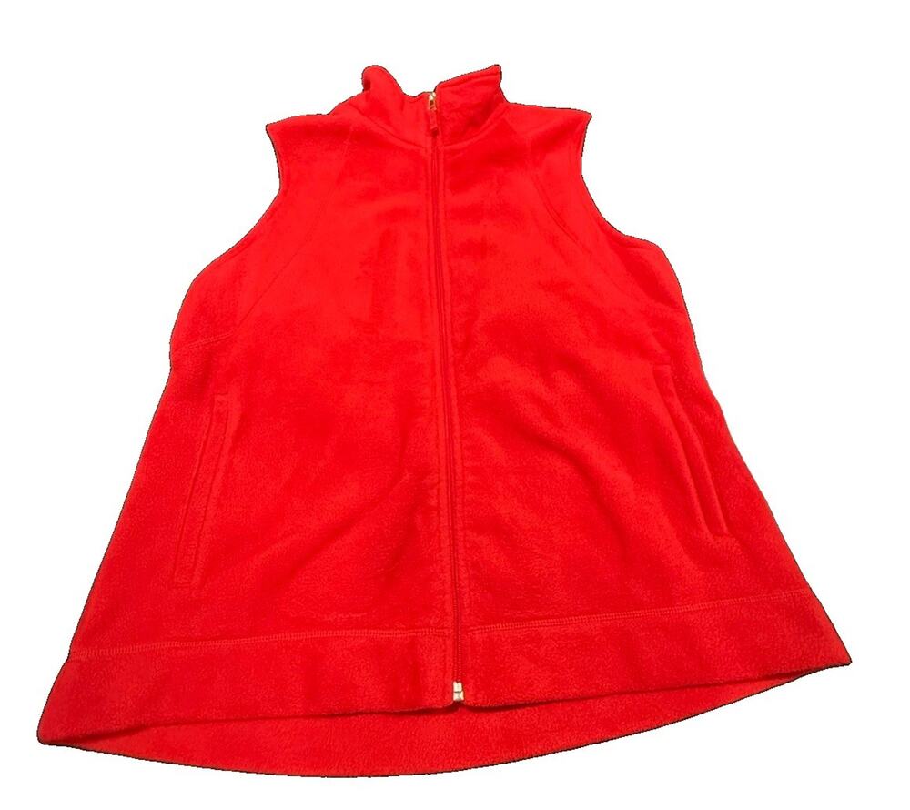 Kim Rogers Womens XL Red Fleece Vest Full Zip Sleeveless Mock Neck Pockets